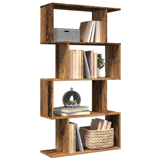 vidaXL Librería divisora 4 niveles madera envejecida 70x24x129 cm