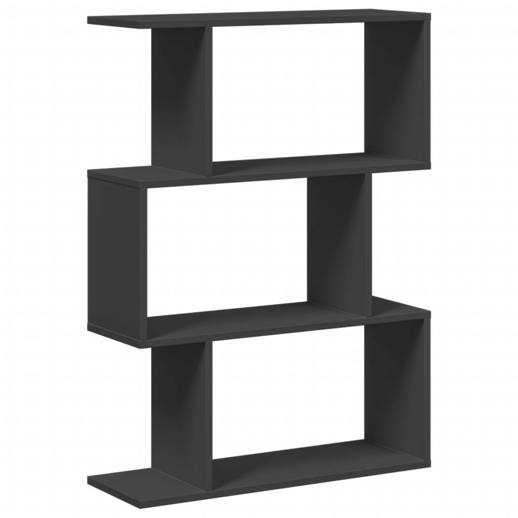 vidaXL Librería divisora 3 niveles madera ingeniería negra 70x24x97 cm