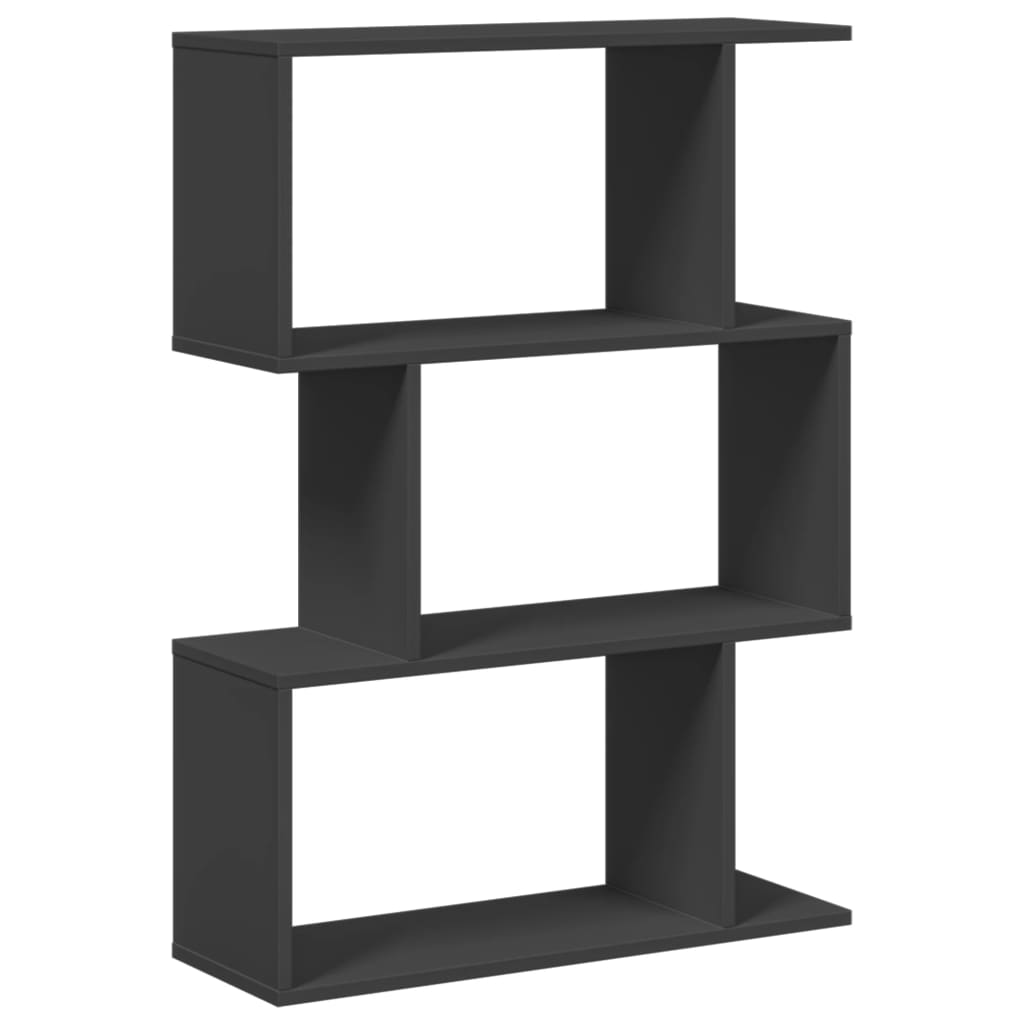 vidaXL Librería divisora 3 niveles madera ingeniería negra 70x24x97 cm