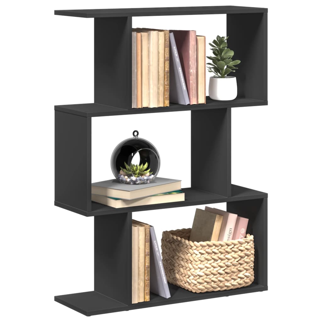 vidaXL Librería divisora 3 niveles madera ingeniería negra 70x24x97 cm