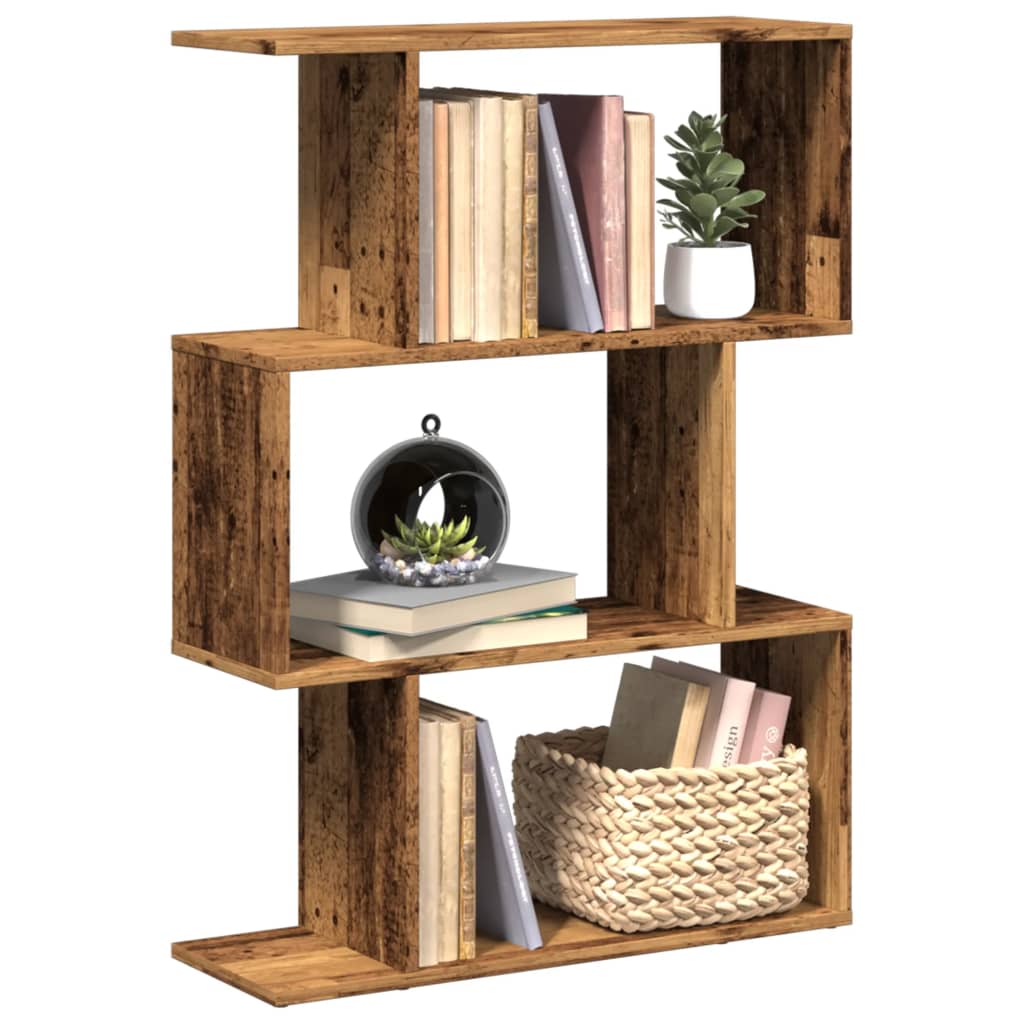 vidaXL Librería divisora 3 niveles madera envejecida 70x24x97 cm