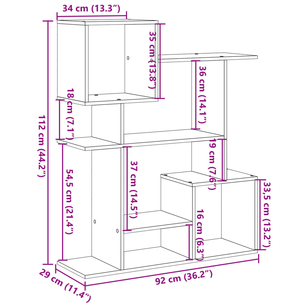 vidaXL Librería divisora madera ingeniería blanca 92x29x112 cm