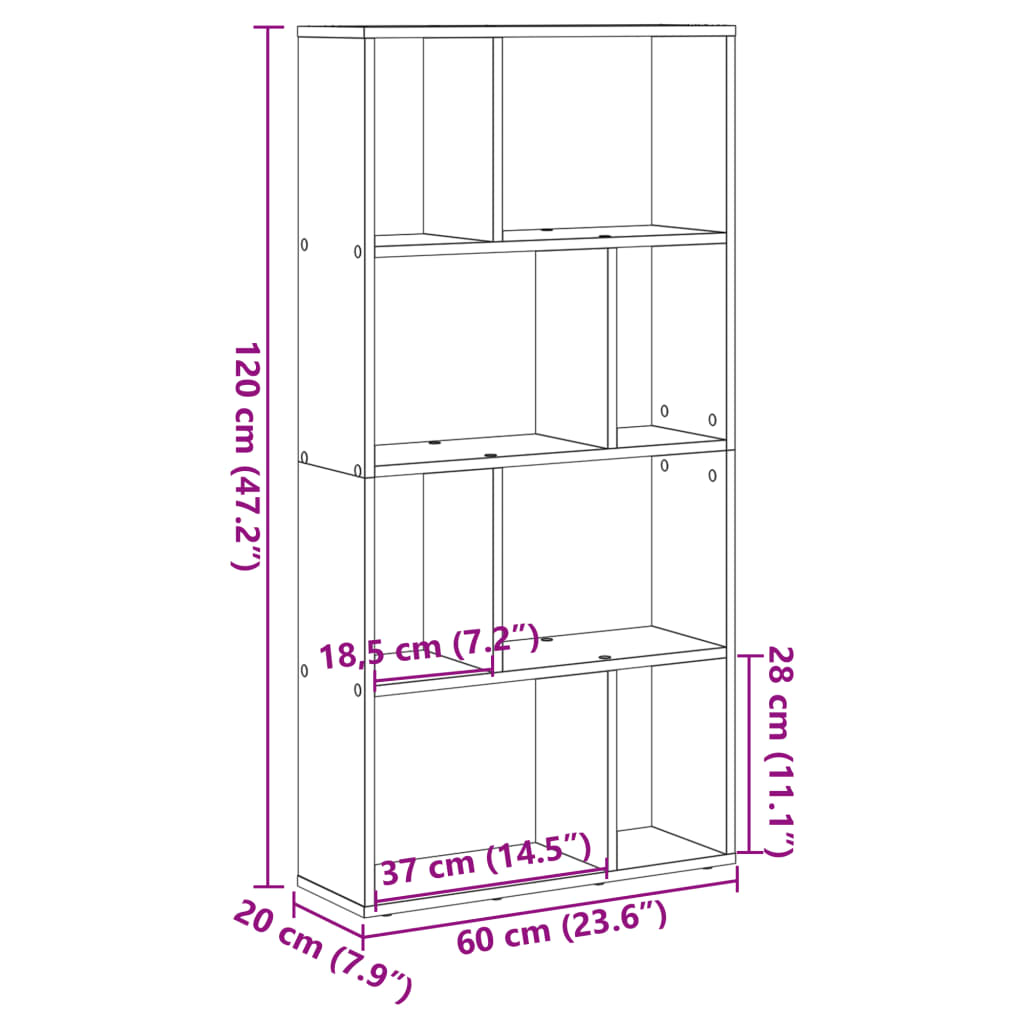 vidaXL Estantería de madera de ingeniería gris hormigón 60x20x120 cm