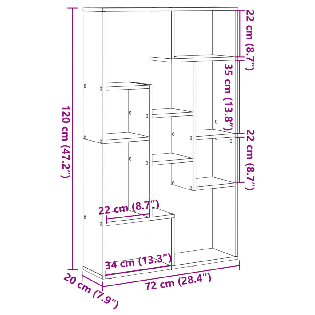 vidaXL Estantería de madera de ingeniería roble Sonoma 72x20x120 cm