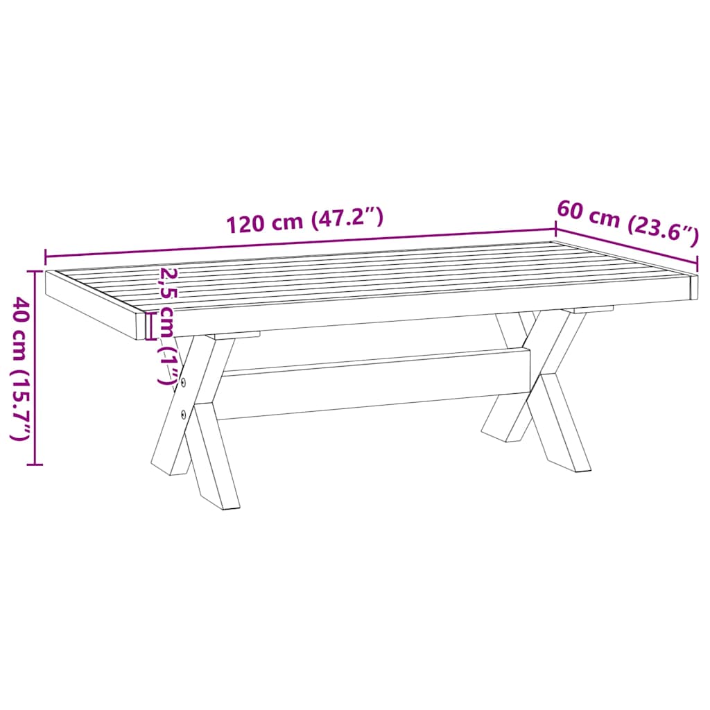 vidaXL Mesa de centro NOAIN patas en X madera maciza pino 120x60x40 cm