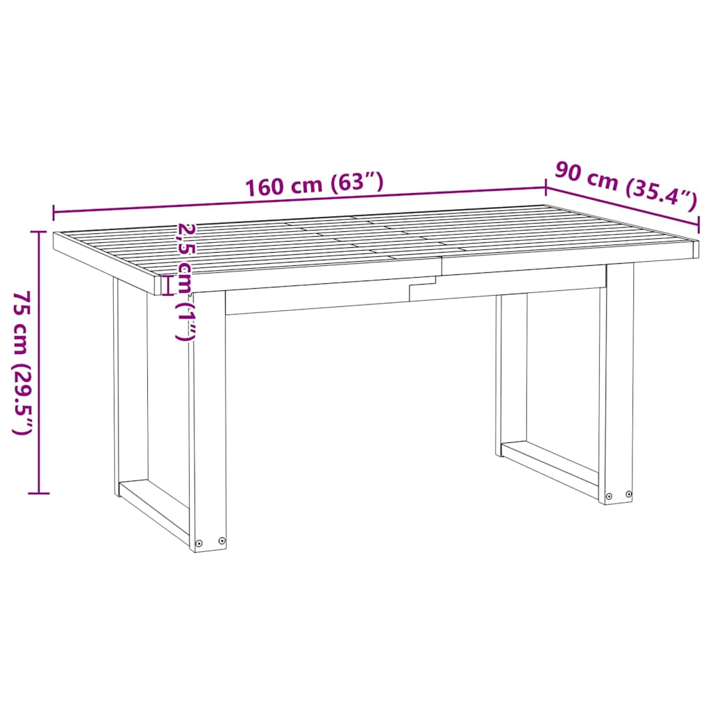 vidaXL Mesa comedor NOAIN patas forma U madera maciza pino 160x90x75cm