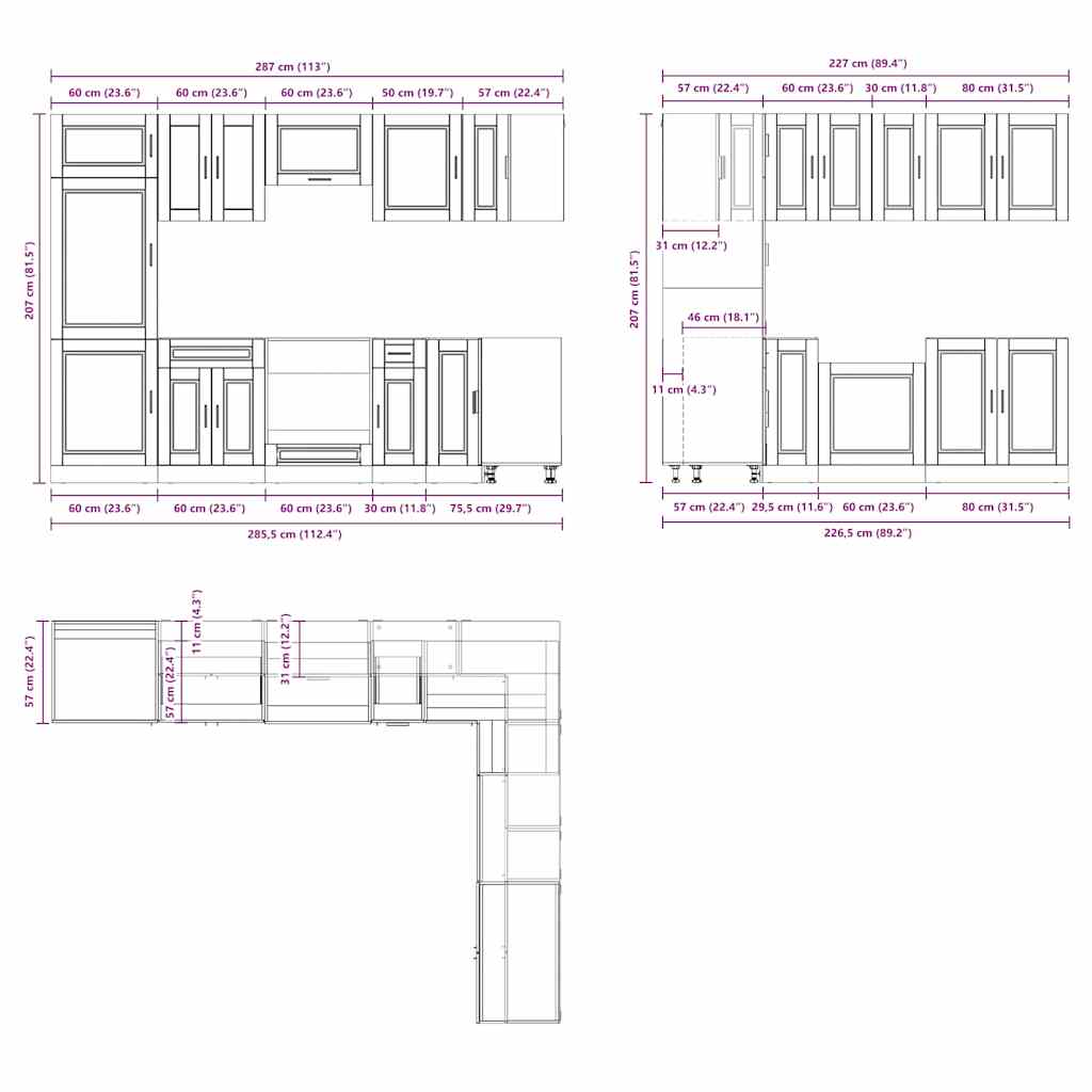 vidaXL Mueble de cocina Porto negra 14 piezas madera contrachapada