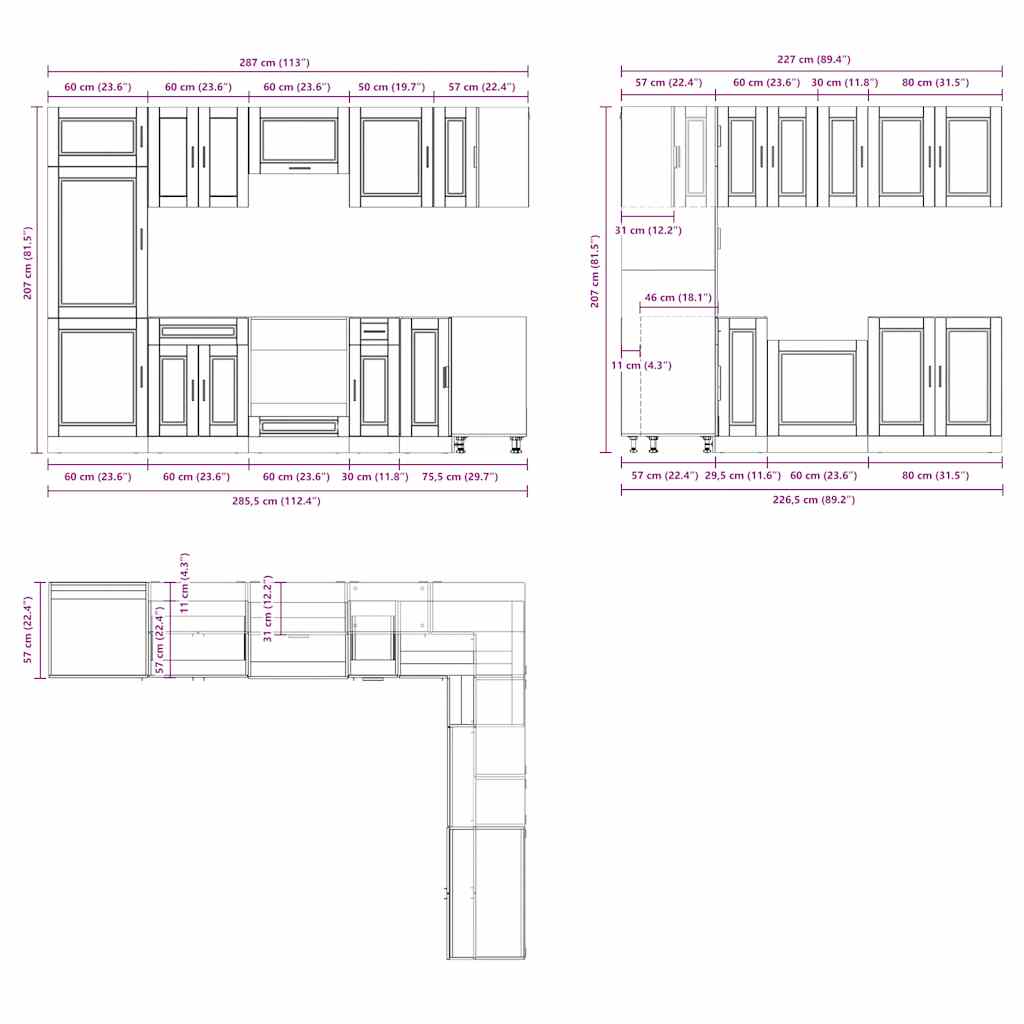 vidaXL Mueble cocina Porto blanco brillo 14 pzas madera contrachapada