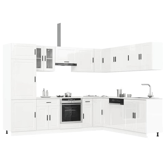 vidaXL Mueble cocina Porto blanco brillo 14 pzas madera contrachapada