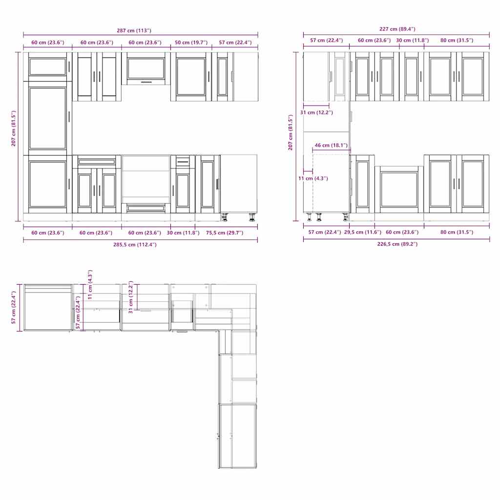 vidaXL Mueble cocina Porto roble sonoma 14 pzas madera contrachapada