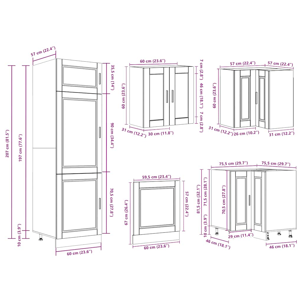 vidaXL Mueble cocina Porto roble sonoma 14 pzas madera contrachapada