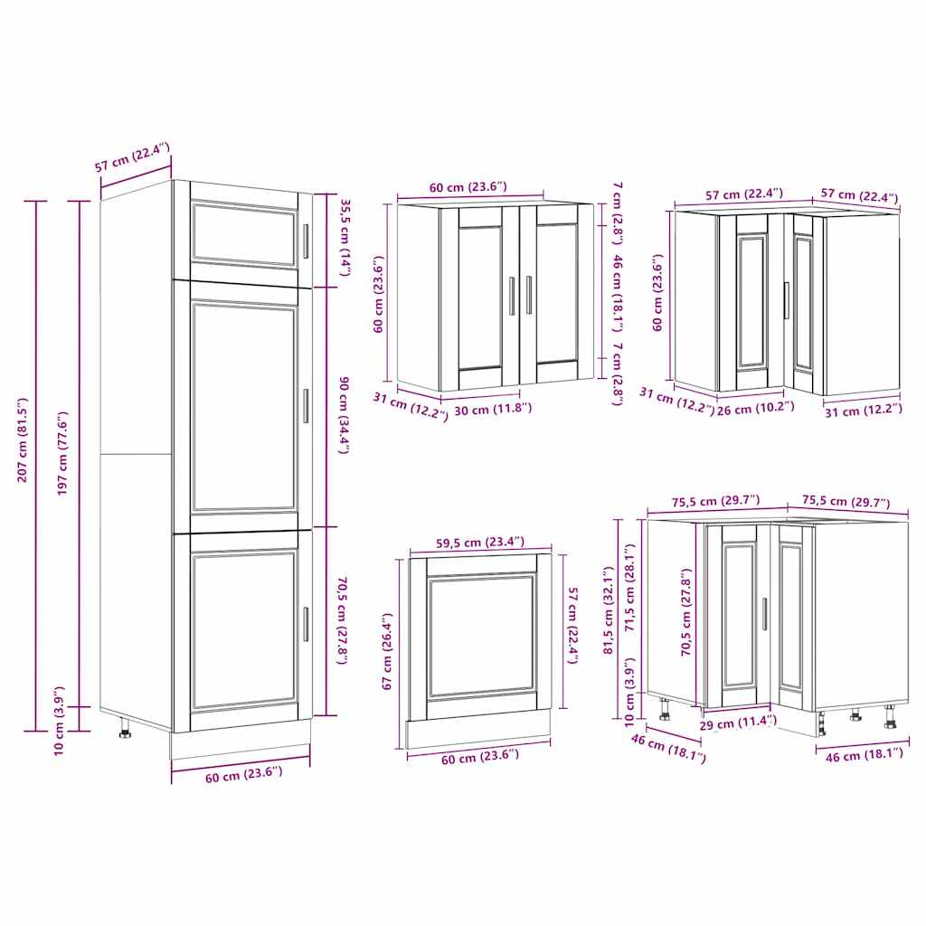 vidaXL Mueble cocina Porto gris hormigón 14 pzas madera contrachapada