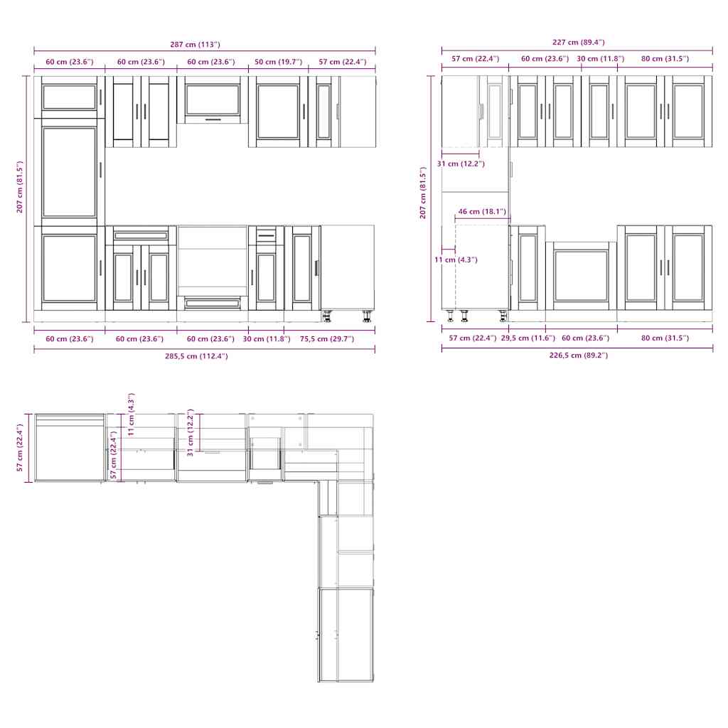 vidaXL Mueble cocina Porto roble ahumado 14 pzas madera contrachapada