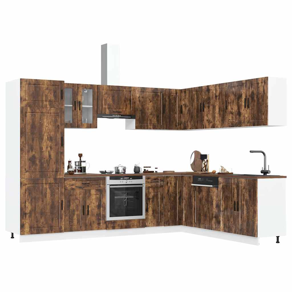 vidaXL Mueble cocina Porto roble ahumado 14 pzas madera contrachapada