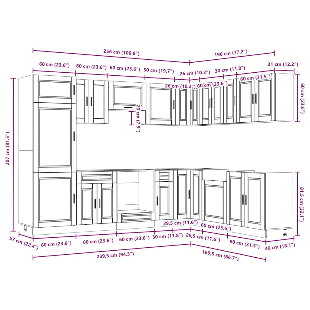 vidaXL Mueble de cocina Porto 14 piezas artesanal roble