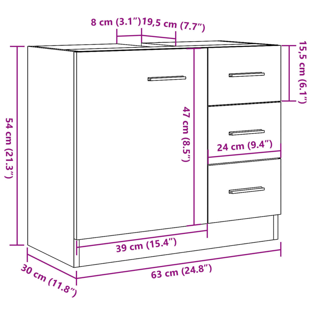 vidaXL Armario para lavabo contrachapada gris hormigón 63x30x54 cm