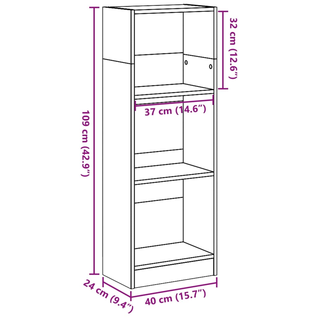 vidaXL Estantería de madera de ingeniería negra 40x24x109 cm