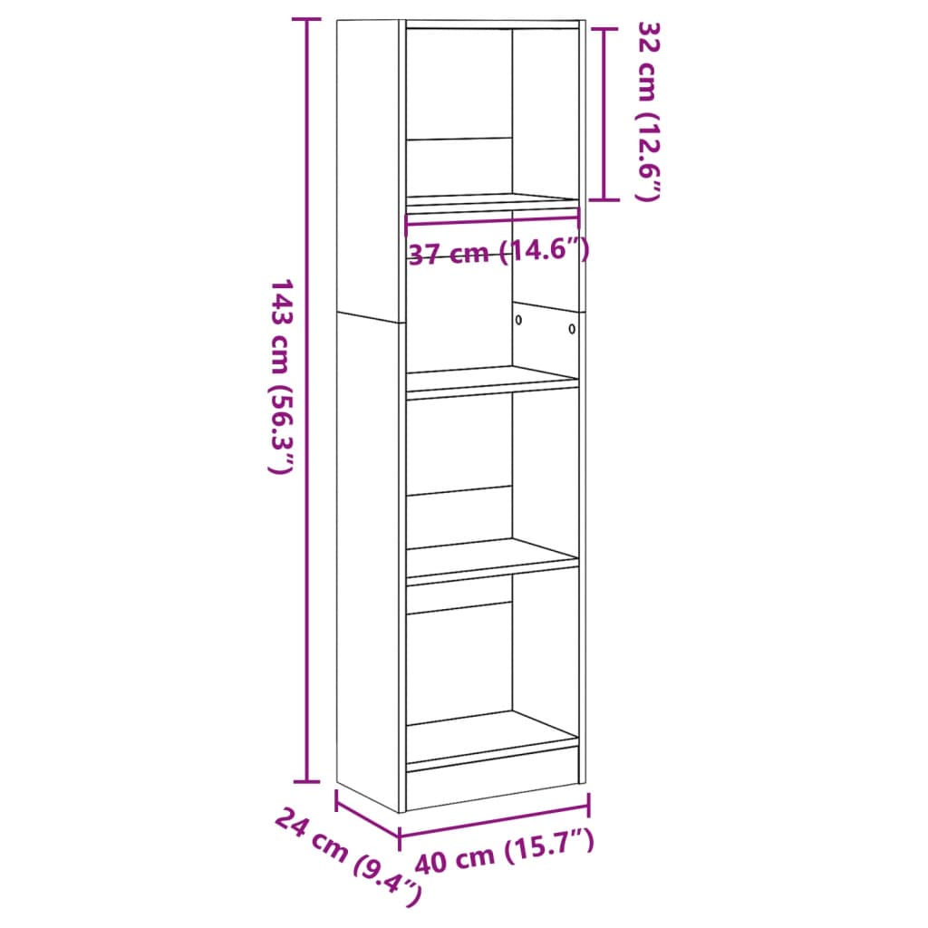 vidaXL Estantería de madera de ingeniería negra 40x24x143 cm