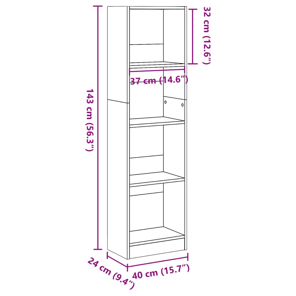 vidaXL Estantería de madera de ingeniería gris Sonoma 40x24x143 cm