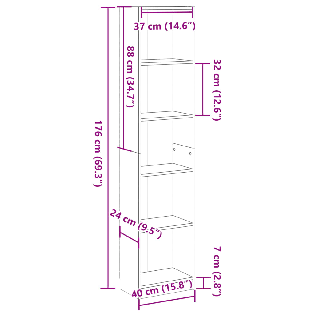 vidaXL Estantería de madera de ingeniería blanca 40x24x176 cm