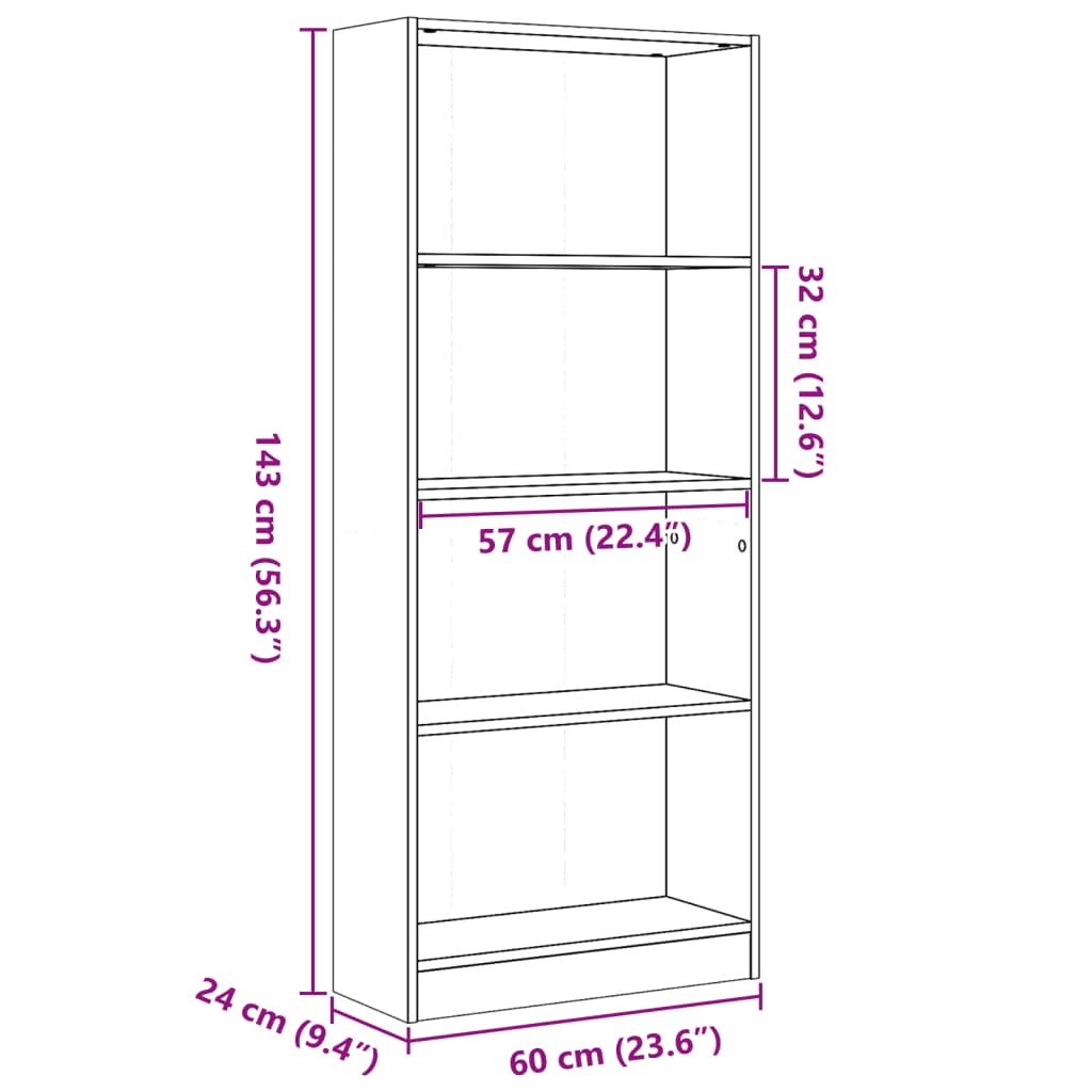 vidaXL Estantería de madera de ingeniería blanca 60x24x143 cm