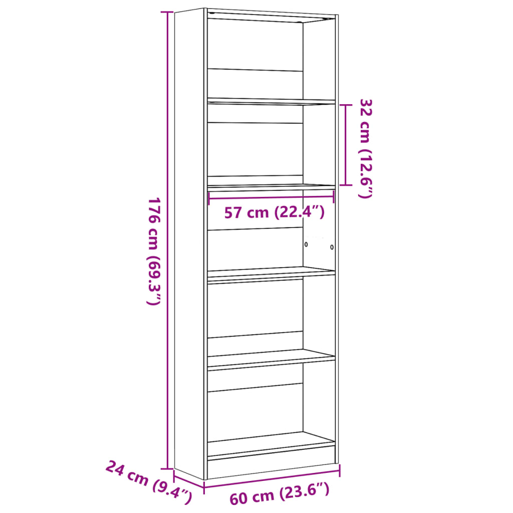 vidaXL Estantería de madera de ingeniería roble Sonoma 60x24x176 cm