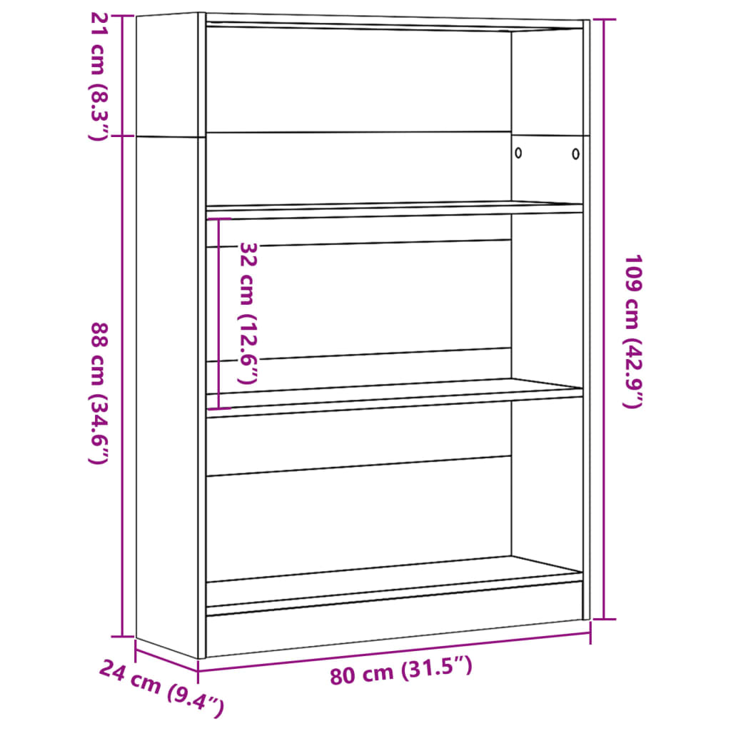 vidaXL Estantería de madera de ingeniería roble Sonoma 80x24x109 cm