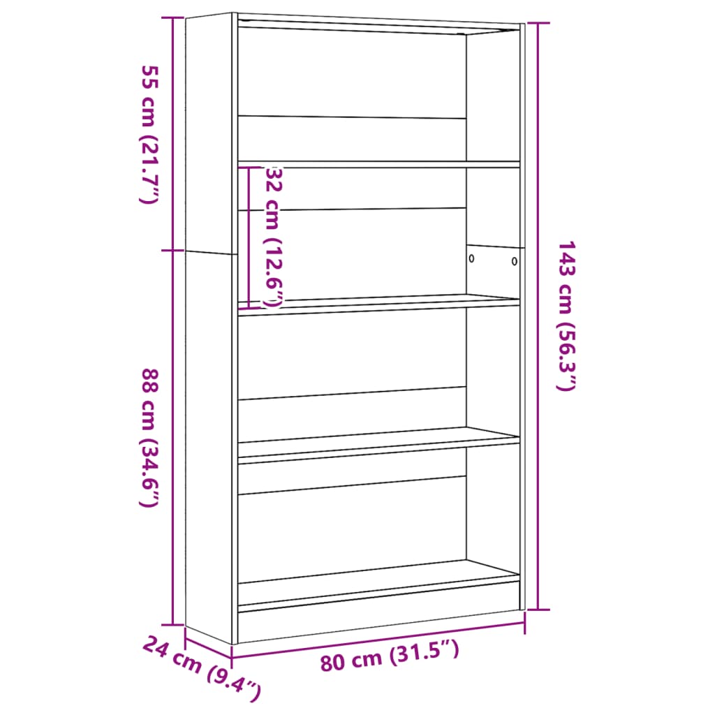 vidaXL Estantería de madera de ingeniería blanca 80x24x143 cm