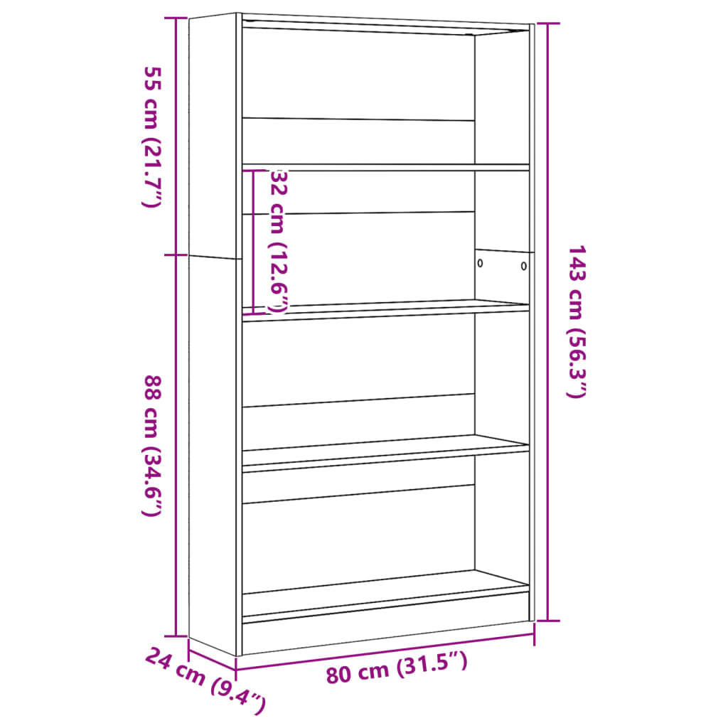 vidaXL Estantería de madera de ingeniería gris hormigón 80x24x143 cm