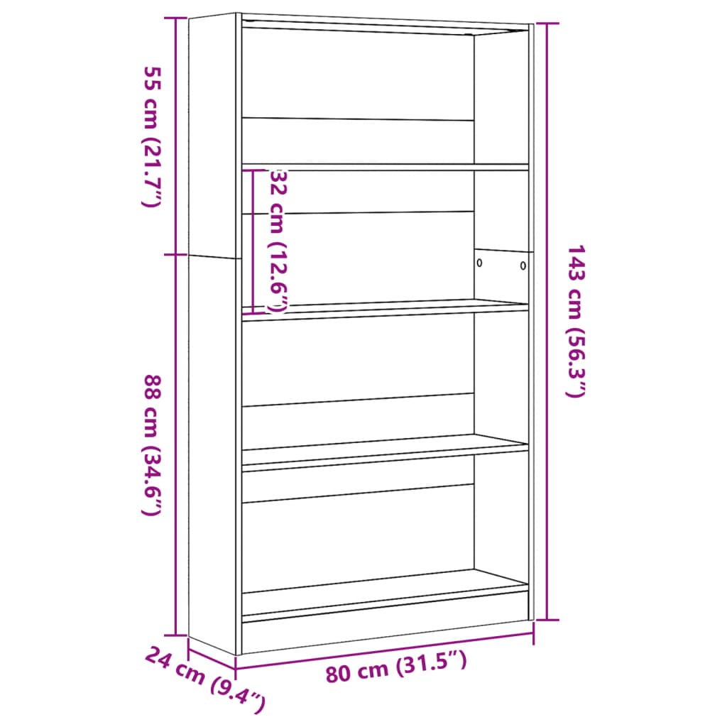 vidaXL Estantería madera de ingeniería roble ahumado 80x24x143 cm