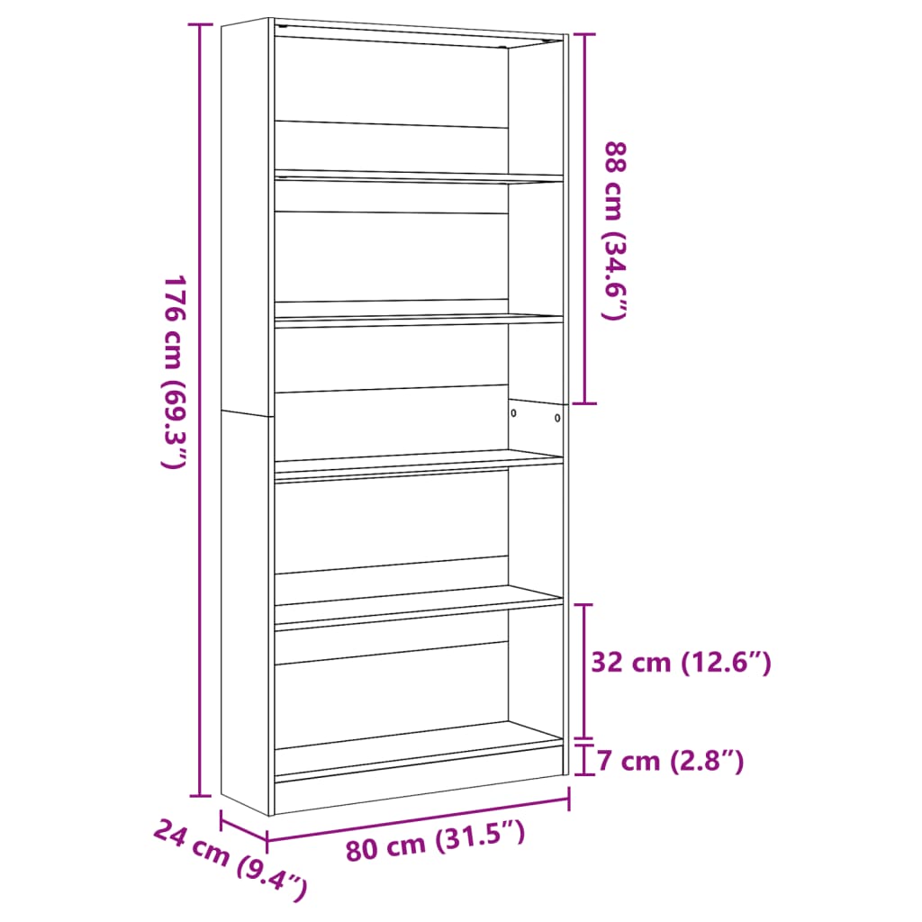 vidaXL Estantería de madera de ingeniería roble Sonoma 80x24x176 cm