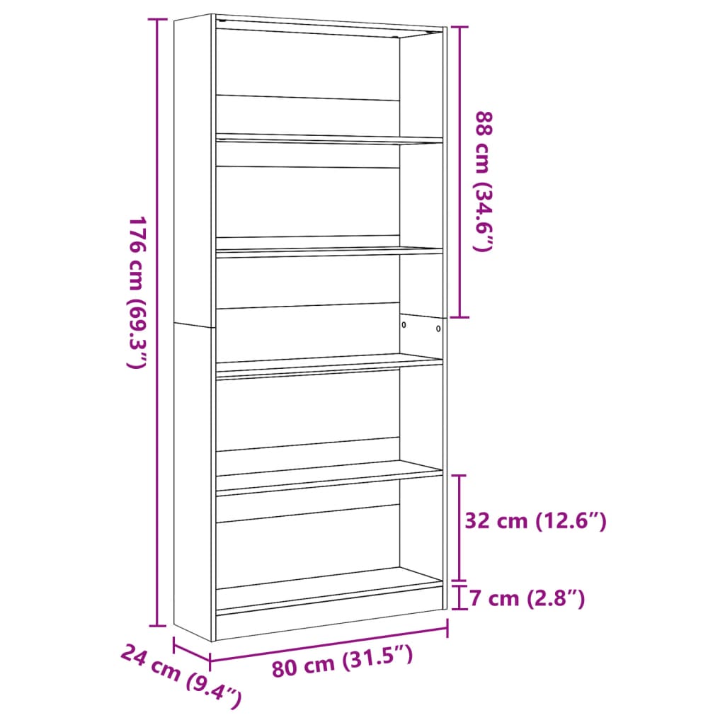 vidaXL Estantería de madera de ingeniería roble artesanal 80x24x176 cm