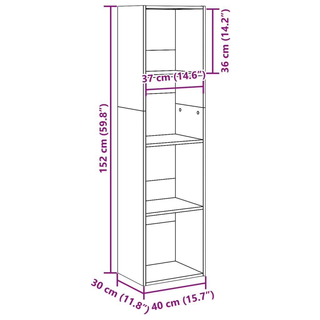 vidaXL Estantería de madera de ingeniería negra 40x30x152 cm