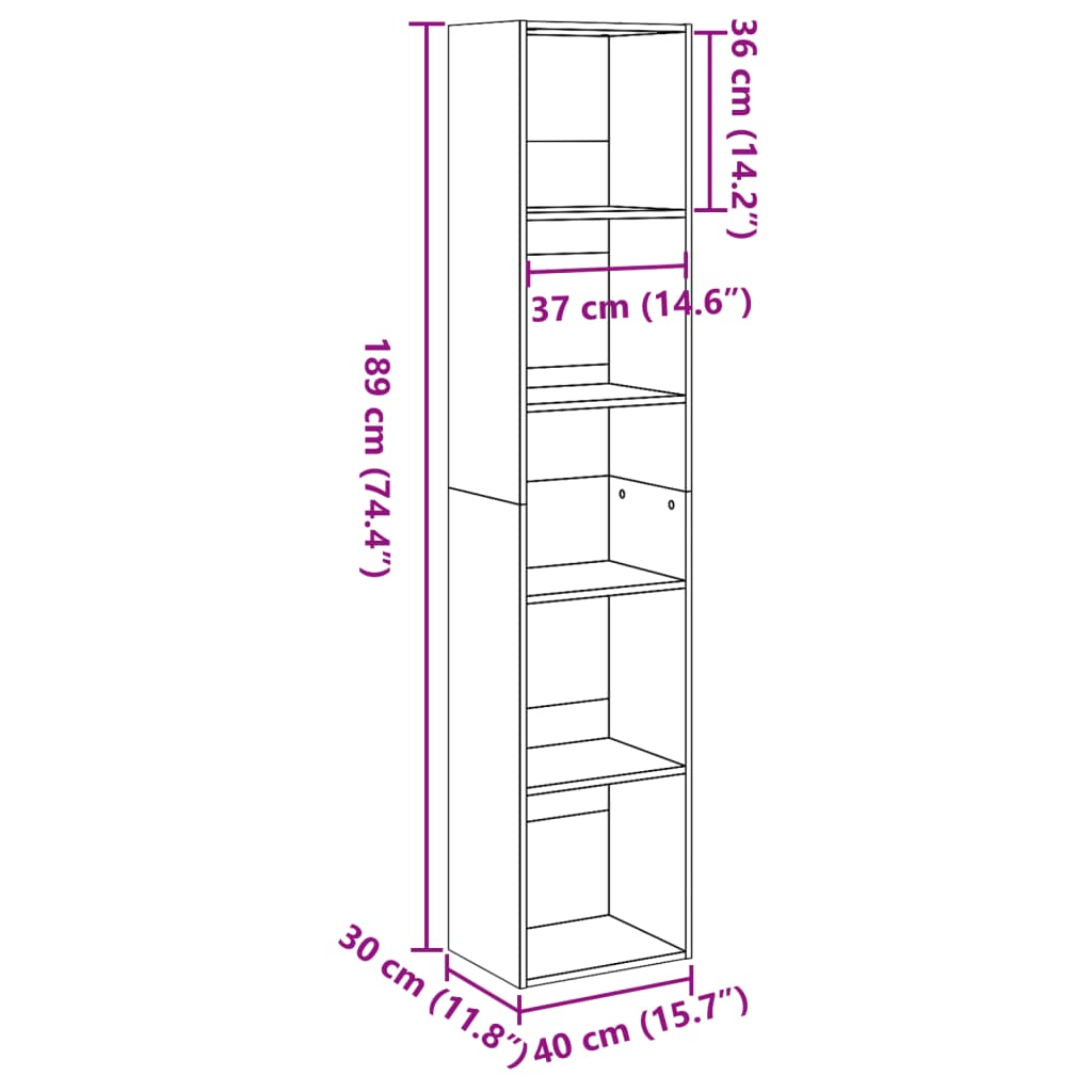 vidaXL Estantería de madera de ingeniería roble Sonoma 40x30x189 cm