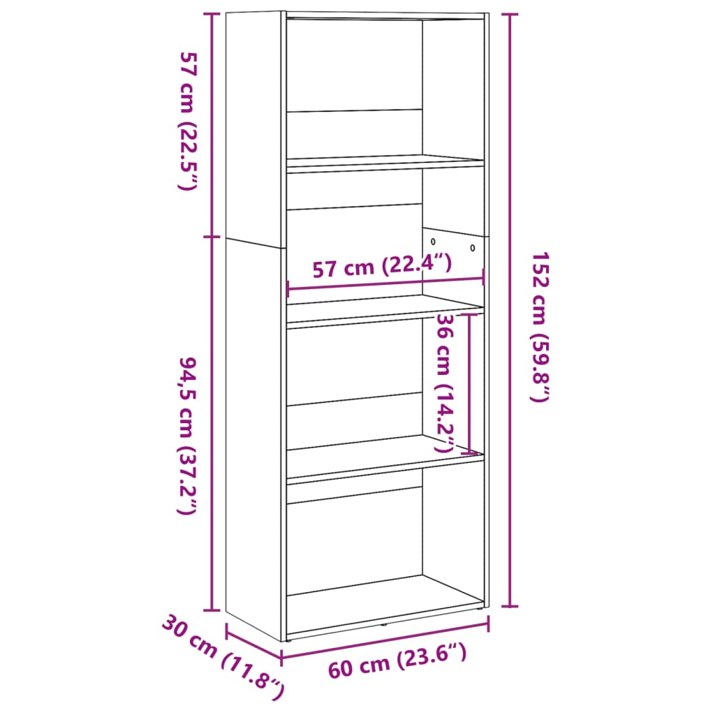 vidaXL Estantería de madera de ingeniería negra 60x30x152 cm