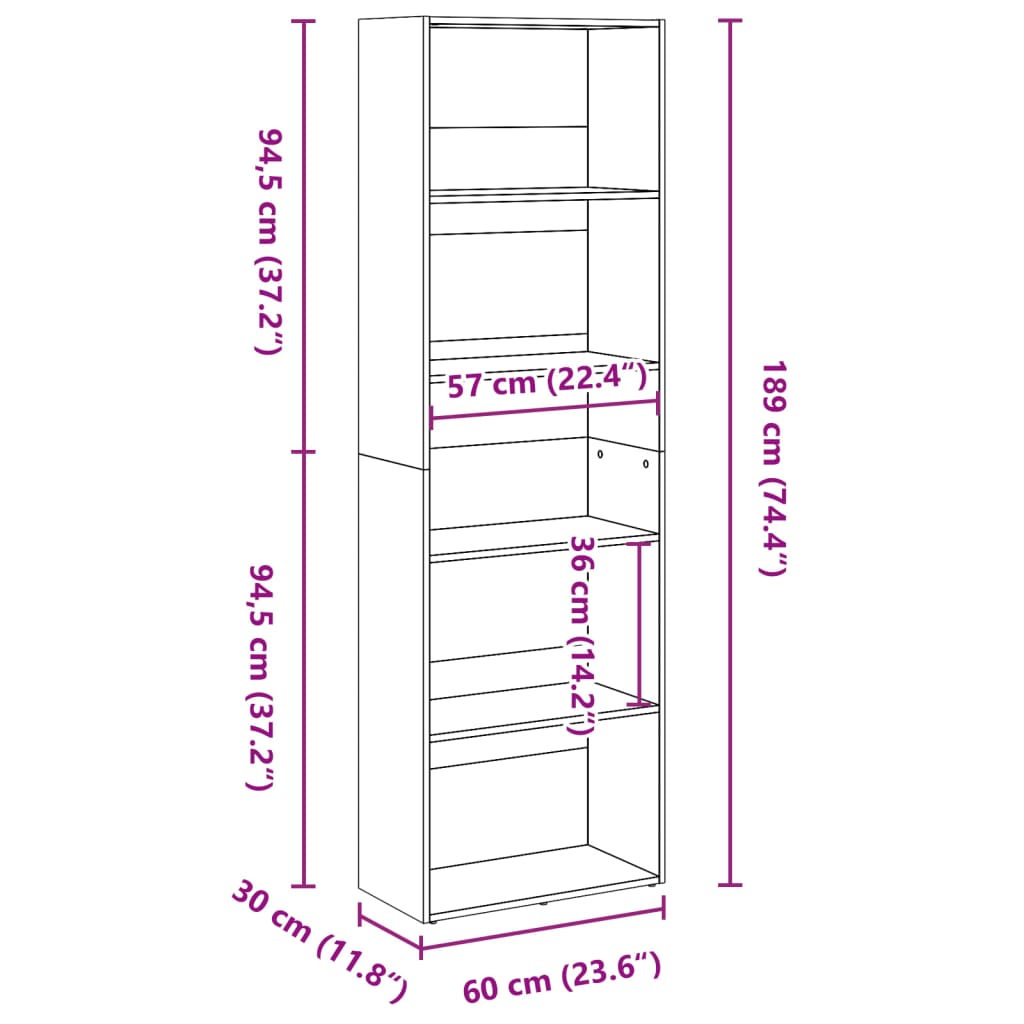 vidaXL Estantería de madera de ingeniería blanca 60x30x189 cm