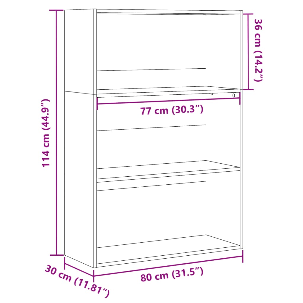 vidaXL Estantería de madera de ingeniería gris hormigón 80x30x114 cm