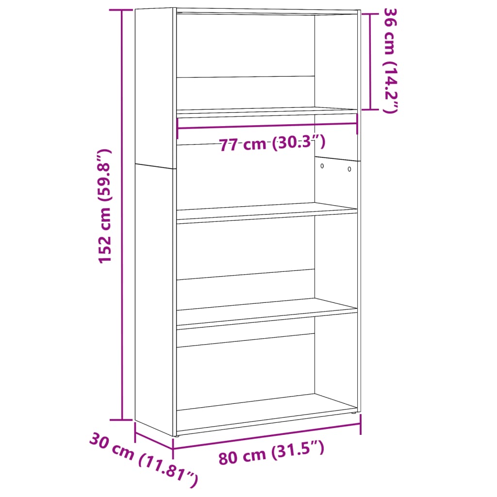 vidaXL Estantería de madera de ingeniería negra 80x30x152 cm