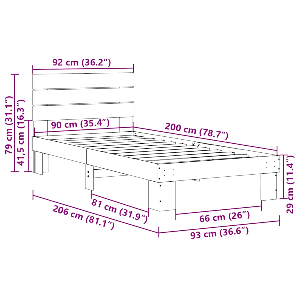 vidaXL Estructura de cama con cabecero sin colchón 90x200 cm