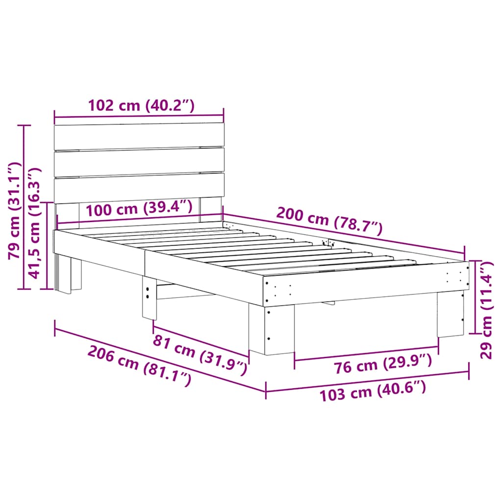 vidaXL Estructura de cama con cabecero sin colchón 100x200 cm