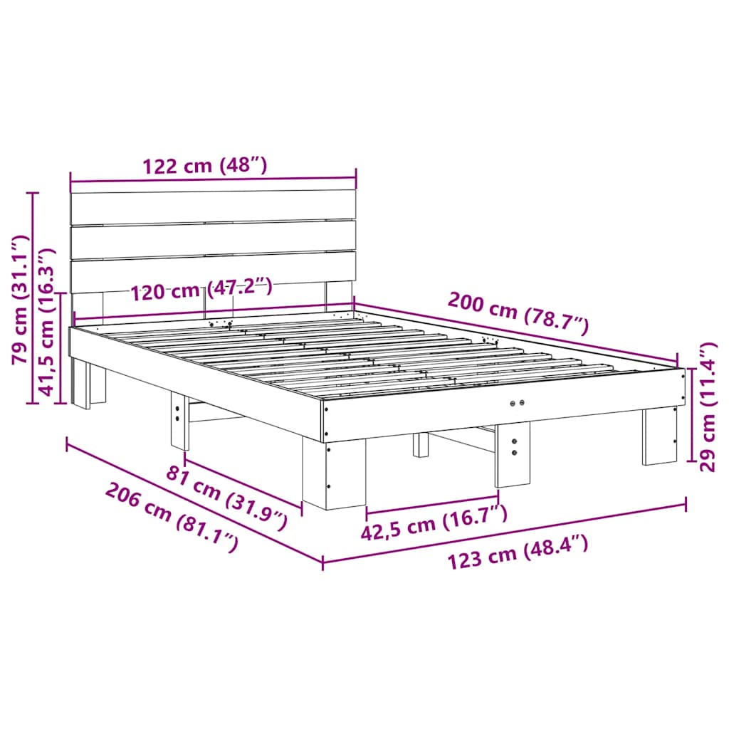 vidaXL Estructura de cama con cabecero sin colchón 120x200 cm