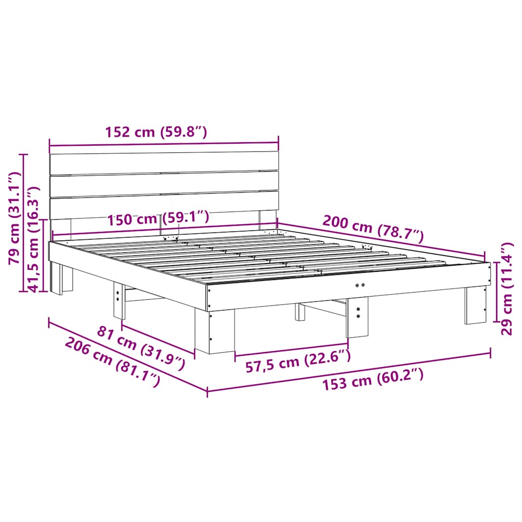 vidaXL Estructura de cama con cabecero sin colchón 150x200 cm