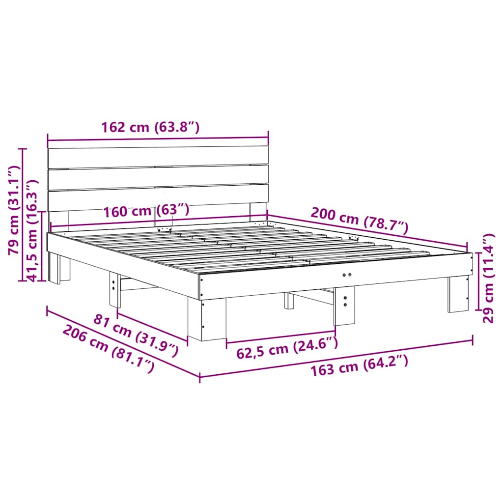 vidaXL Estructura de cama con cabecero sin colchón 160x200 cm