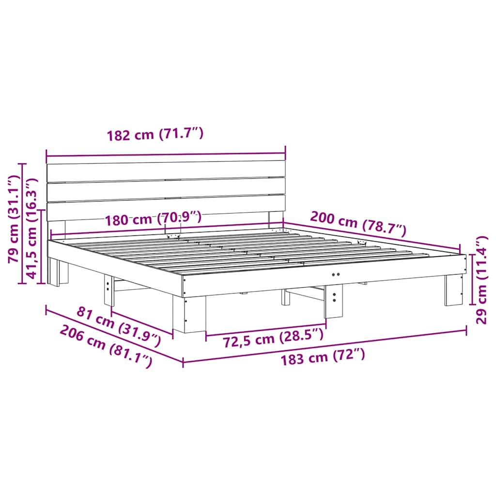 vidaXL Estructura de cama con cabecero sin colchón 180x200 cm