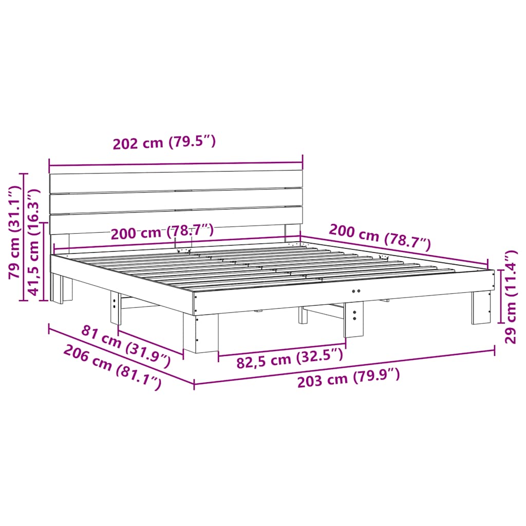 vidaXL Estructura de cama con cabecero sin colchón 200x200 cm