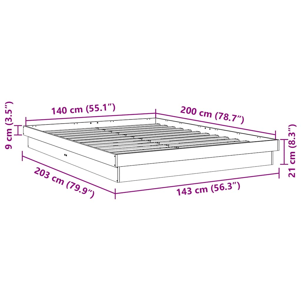 vidaXL Estructura de cama sin colchón 140x200 cm madera maciza roble