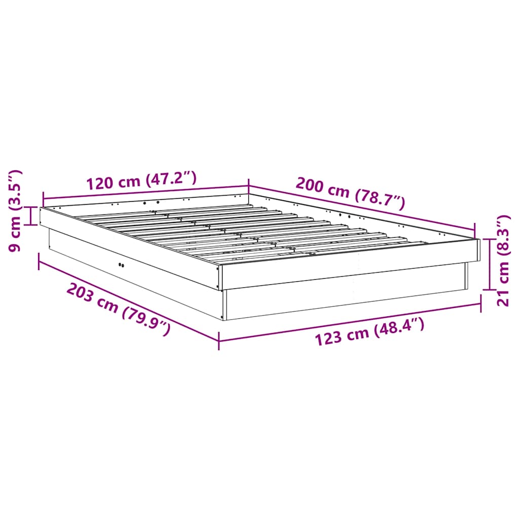 vidaXL Estructura de cama sin colchón 120x200 cm madera maciza roble