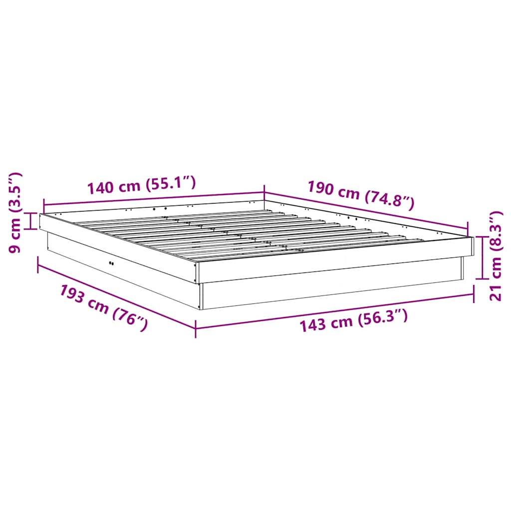 vidaXL Estructura de cama sin colchón 140x190 cm madera maciza roble