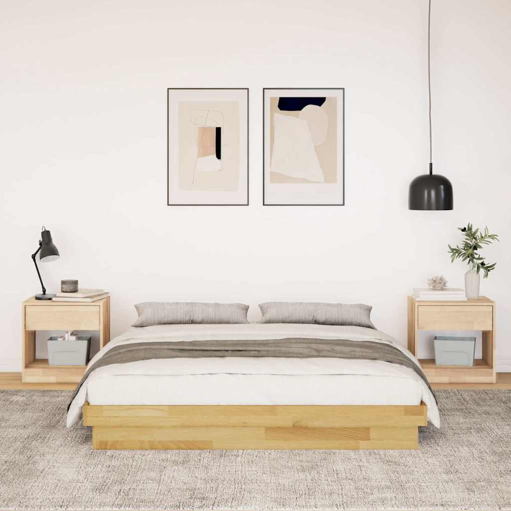 vidaXL Estructura de cama sin colchón 135x190 cm madera maciza roble