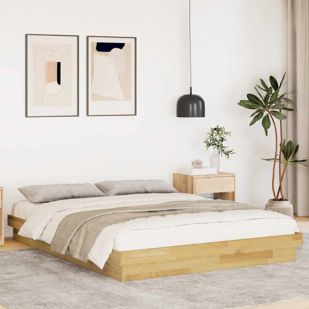 vidaXL Estructura de cama sin colchón 135x190 cm madera maciza roble